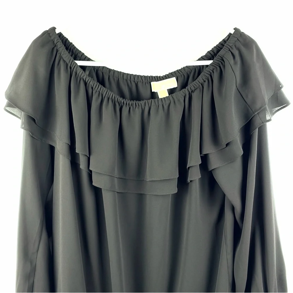 Michael Kors Black Off Shoulder Ruffle Blouse Boho Peasant Top L